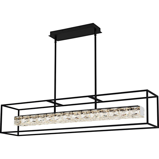 Quoizel Dazzle 48in LED Island Chandelier | Modern Glam Matte Black and Clear Crystal Glass | Kitchen Island & Dining Room | Model PCDZ148MBK