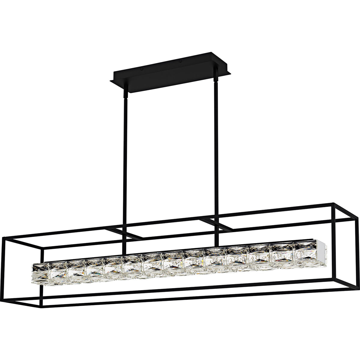Quoizel Dazzle 48in LED Island Chandelier | Modern Glam Matte Black and Clear Crystal Glass | Kitchen Island & Dining Room | Model PCDZ148MBK