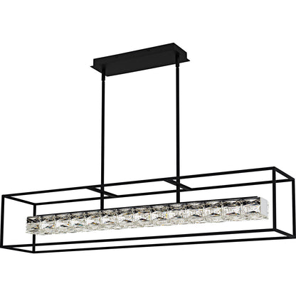 Quoizel Dazzle 48in LED Island Chandelier | Modern Glam Matte Black and Clear Crystal Glass | Kitchen Island & Dining Room | Model PCDZ148MBK