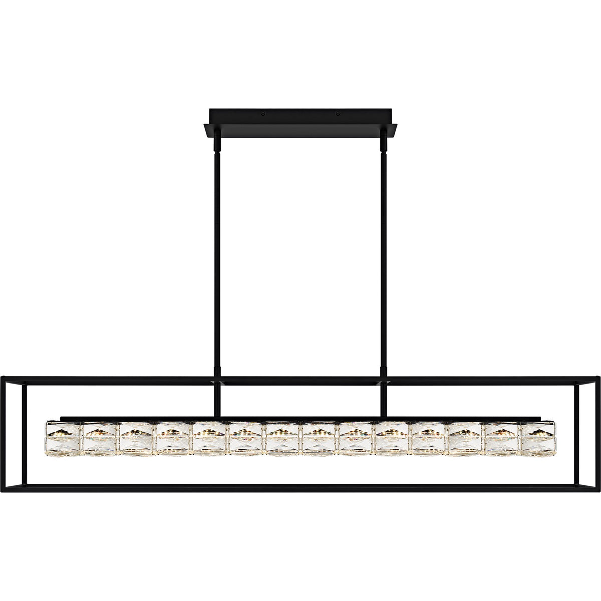 Quoizel Dazzle 48in LED Island Chandelier | Modern Glam Matte Black and Clear Crystal Glass | Kitchen Island & Dining Room | Model PCDZ148MBK