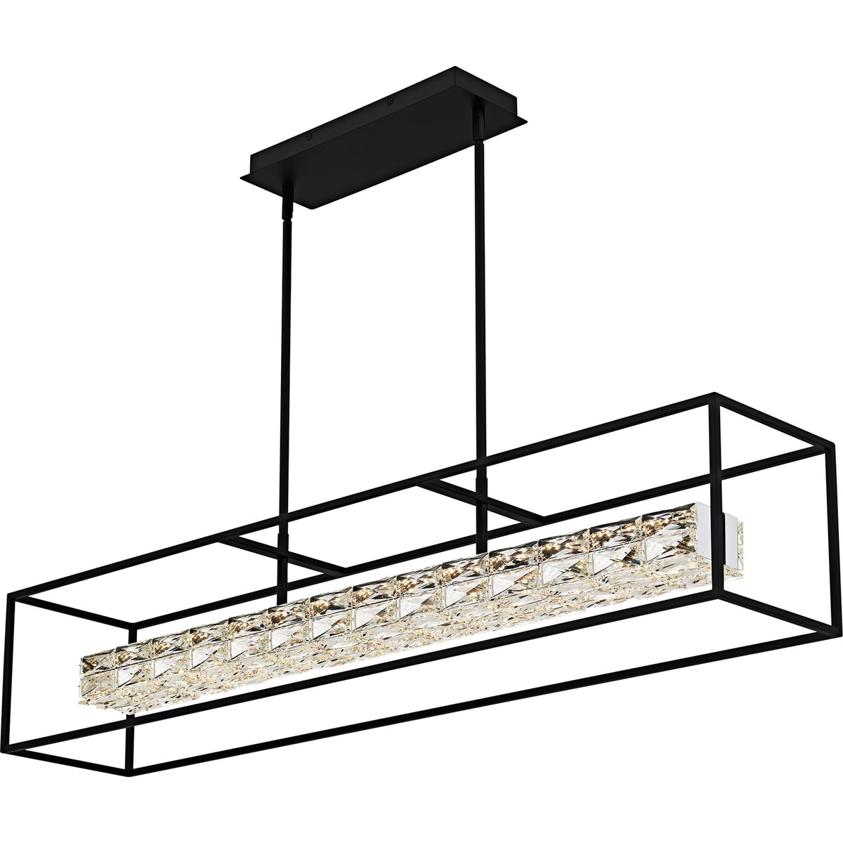 Quoizel Dazzle 48in LED Island Chandelier | Modern Glam Matte Black and Clear Crystal Glass | Kitchen Island & Dining Room | Model PCDZ148MBK