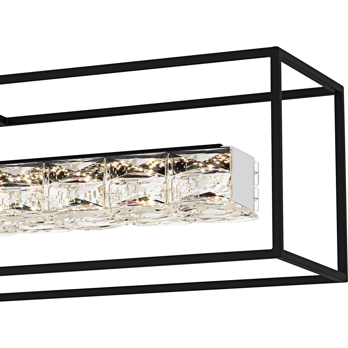 Quoizel Dazzle 48in LED Island Chandelier | Modern Glam Matte Black and Clear Crystal Glass | Kitchen Island & Dining Room | Model PCDZ148MBK
