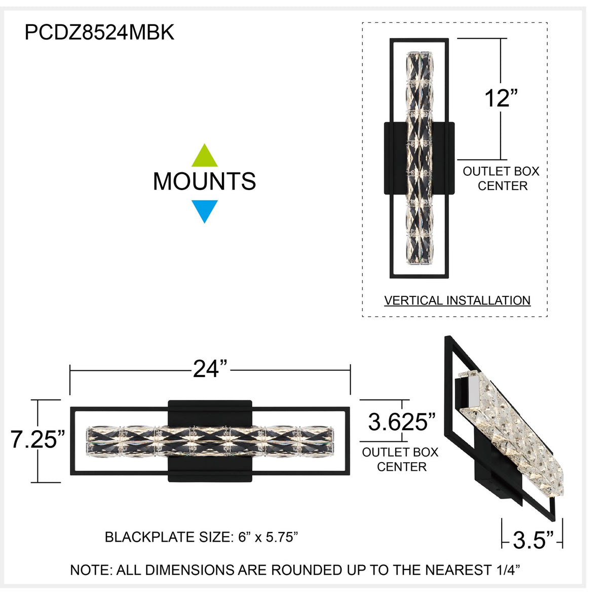 Quoizel Dazzle 24in LED Vanity Light | Modern Glam Matte Black and Clear Crystal Glass | Bathroom & Powder Room | Model PCDZ8524MBK