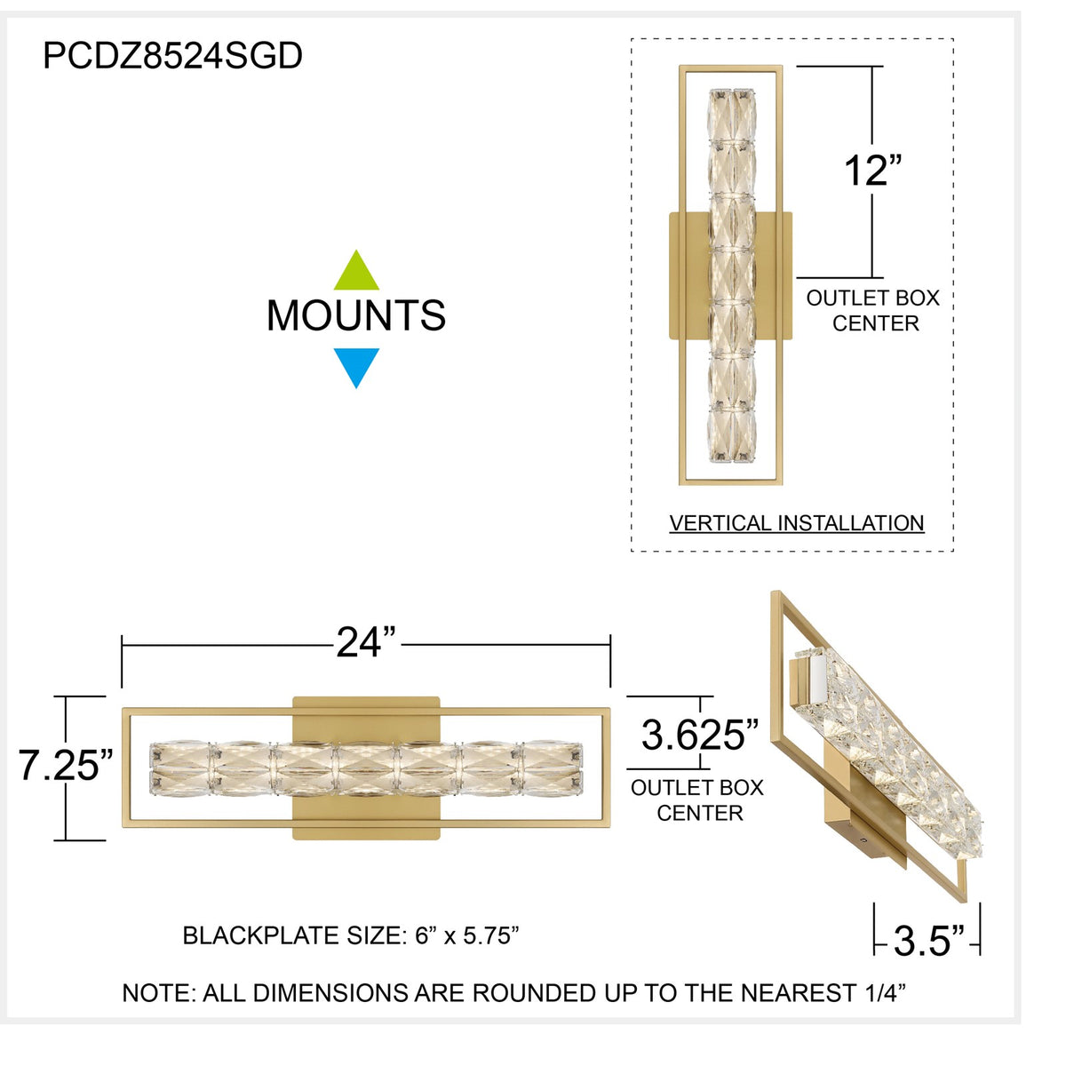 Quoizel Dazzle 24in LED Vanity Light | Modern Glam Soft Gold and Clear Crystal Glass | Bathroom & Powder Room | 24 x 3.5 x 7.25 in | Model PCDZ8524SGD