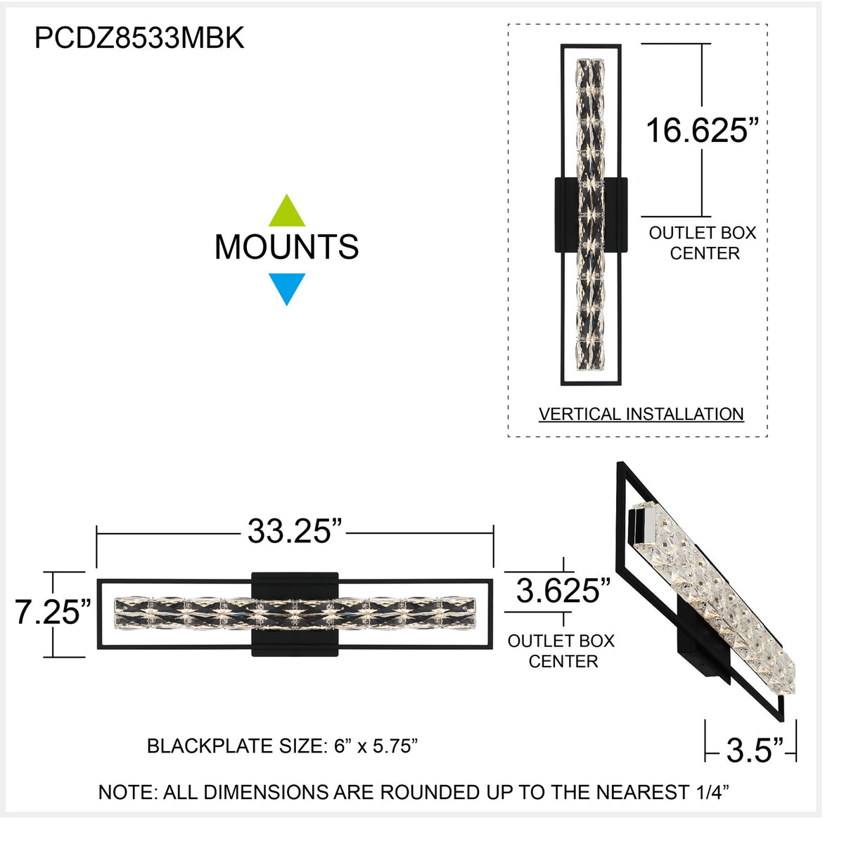 Quoizel Dazzle 33in LED Vanity Light | Modern Glam Matte Black and Clear Crystal Glass | Bathroom & Powder Room | Model PCDZ8533MBK