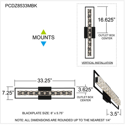 Quoizel Dazzle 33in LED Vanity Light | Modern Glam Matte Black and Clear Crystal Glass | Bathroom & Powder Room | Model PCDZ8533MBK