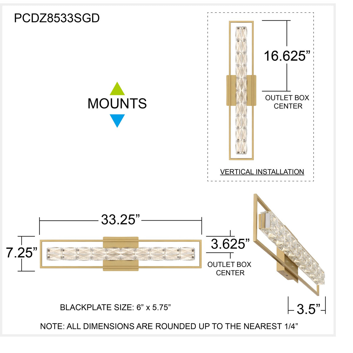 Quoizel Dazzle 33in LED Vanity Light | Modern Glam Soft Gold and Clear Crystal Glass | Bathroom & Powder Room | Model PCDZ8533SGD
