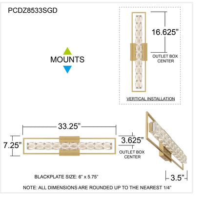 Quoizel Dazzle 33in LED Vanity Light | Modern Glam Soft Gold and Clear Crystal Glass | Bathroom & Powder Room | Model PCDZ8533SGD