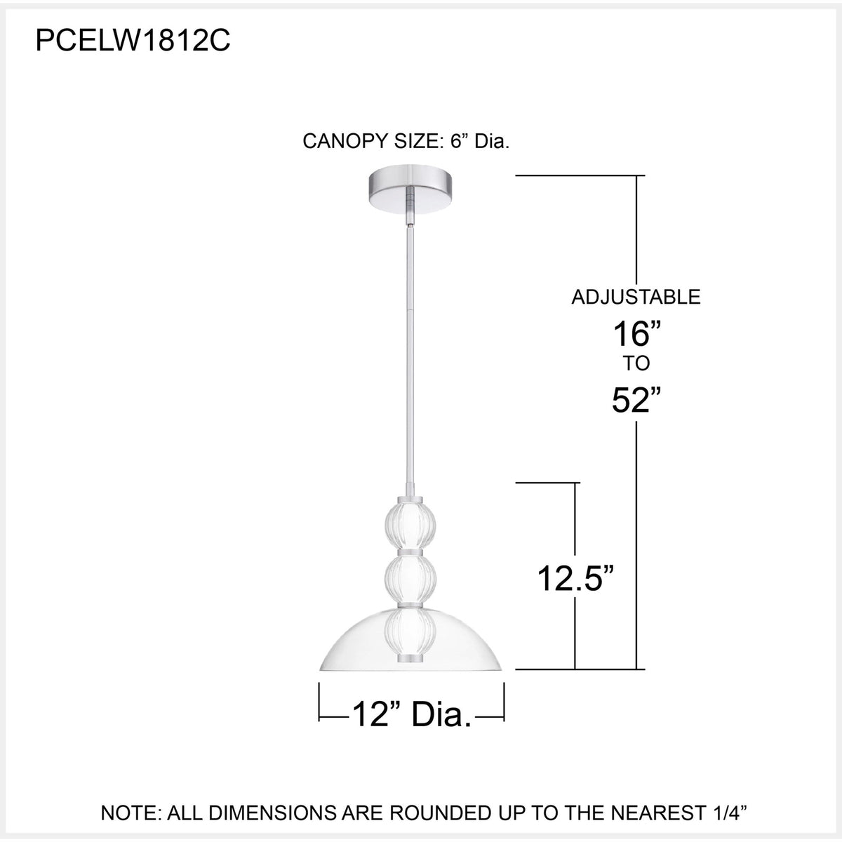 Quoizel Elway 12in 1-Light Pendant | Modern Polished Chrome and Clear Glass | Kitchen Island & Dining Room | 12 x 12 x 12.5 in | Model PCELW1812C