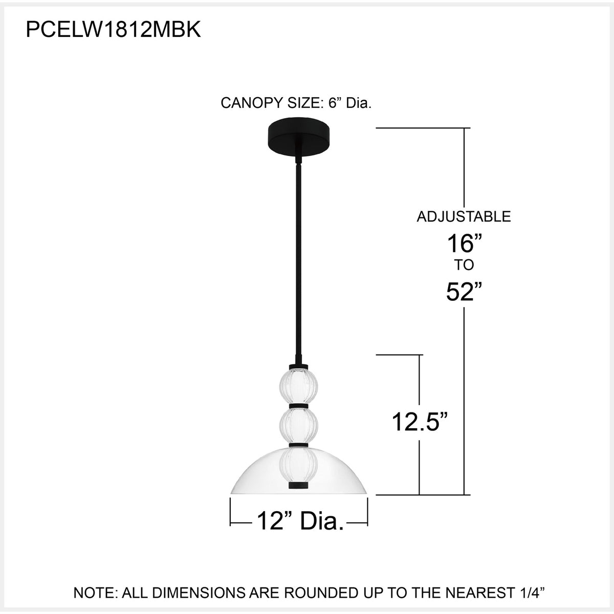 Quoizel Elway 12in 1-Light Pendant | Modern Matte Black and Clear Glass | Kitchen Island & Dining Room | 12 x 12 x 12.5 in | Model PCELW1812MBK