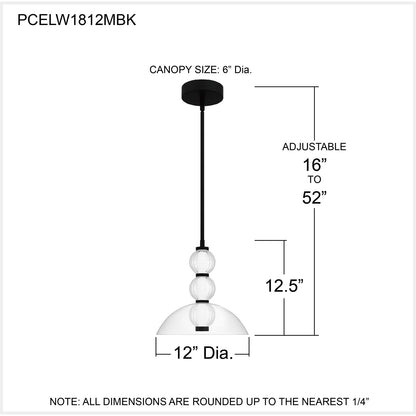 Quoizel Elway 12in 1-Light Pendant | Modern Matte Black and Clear Glass | Kitchen Island & Dining Room | 12 x 12 x 12.5 in | Model PCELW1812MBK