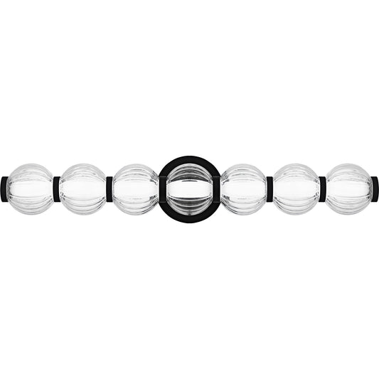 Quoizel Elway 25in LED Bath Light | Modern Matte Black and Clear Ribbed Glass | Bathroom Vanity & Powder Room | Model PCELW8525MBK