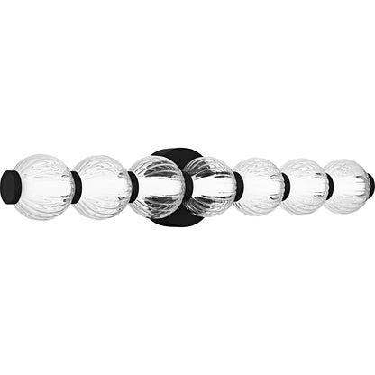 Quoizel Elway 25in LED Bath Light | Modern Matte Black and Clear Ribbed Glass | Bathroom Vanity & Powder Room | Model PCELW8525MBK