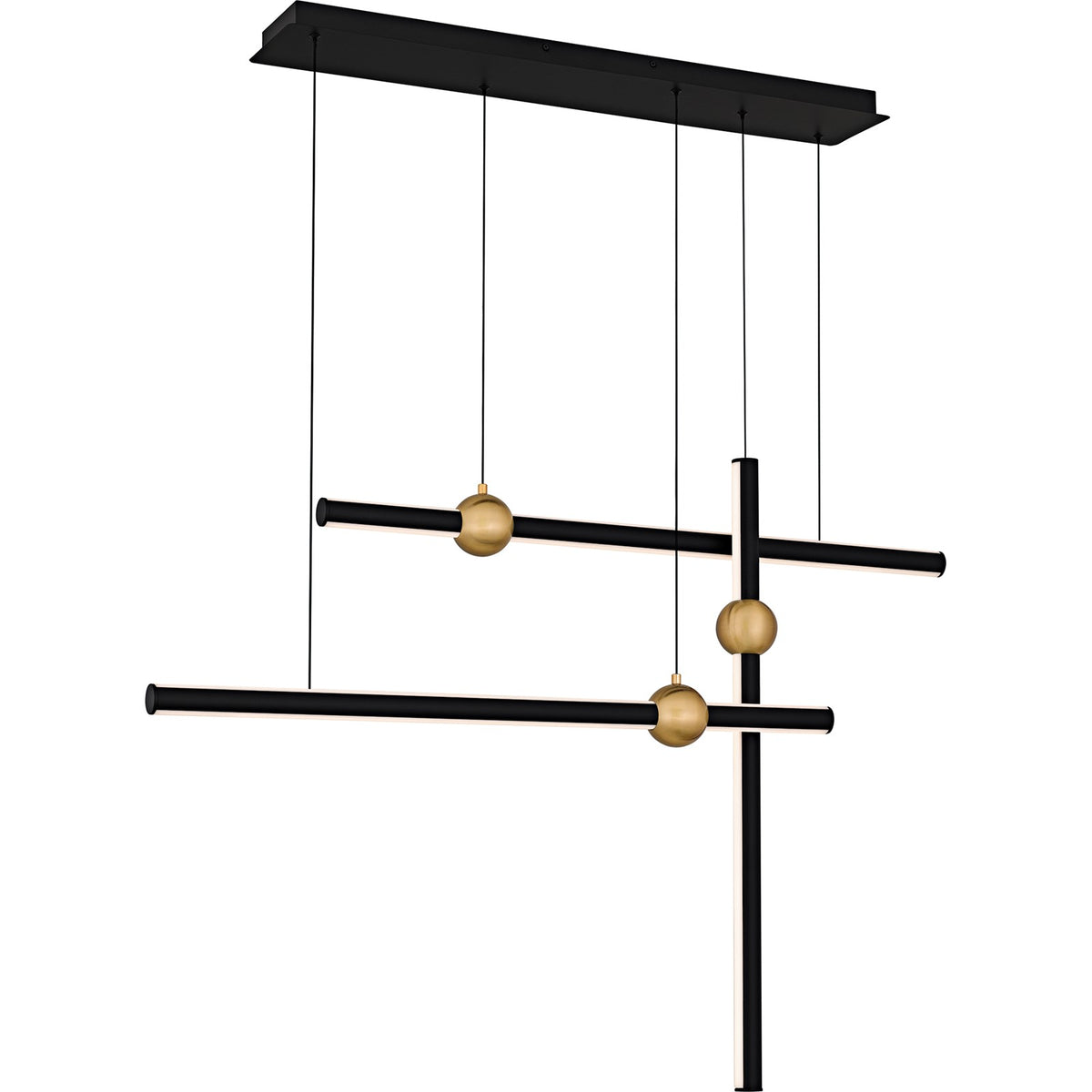 Quoizel Harvick 44in Linear Island Chandelier | Modern Matte Black and Gold LED | Kitchen Island & Dining Room | Model PCHVK144MBK