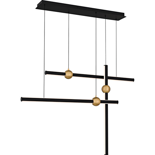 Quoizel Harvick 44in Linear Island Chandelier | Modern Matte Black and Gold LED | Kitchen Island & Dining Room | Model PCHVK144MBK