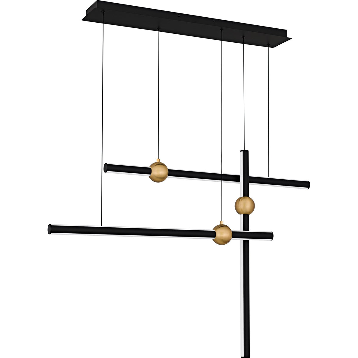 Quoizel Harvick 44in Linear Island Chandelier | Modern Matte Black and Gold LED | Kitchen Island & Dining Room | Model PCHVK144MBK