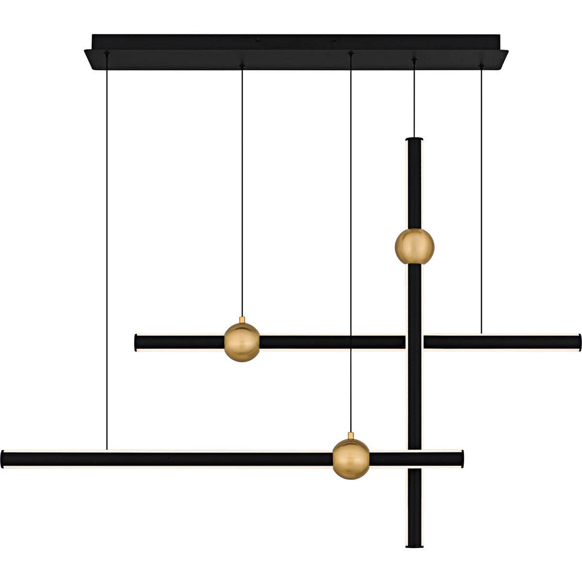Quoizel Harvick 44in Linear Island Chandelier | Modern Matte Black and Gold LED | Kitchen Island & Dining Room | Model PCHVK144MBK