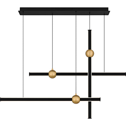 Quoizel Harvick 44in Linear Island Chandelier | Modern Matte Black and Gold LED | Kitchen Island & Dining Room | Model PCHVK144MBK
