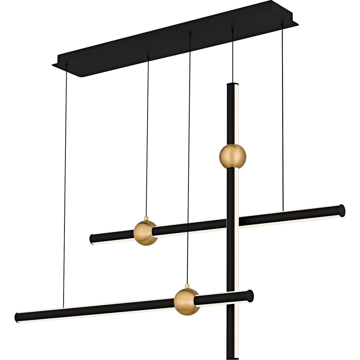 Quoizel Harvick 44in Linear Island Chandelier | Modern Matte Black and Gold LED | Kitchen Island & Dining Room | Model PCHVK144MBK