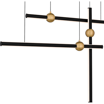 Quoizel Harvick 44in Linear Island Chandelier | Modern Matte Black and Gold LED | Kitchen Island & Dining Room | Model PCHVK144MBK