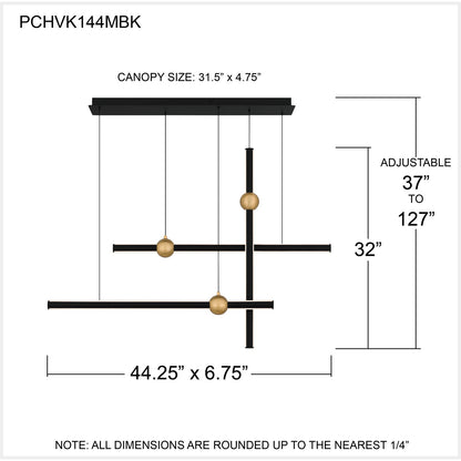 Quoizel Harvick 44in Linear Island Chandelier | Modern Matte Black and Gold LED | Kitchen Island & Dining Room | Model PCHVK144MBK