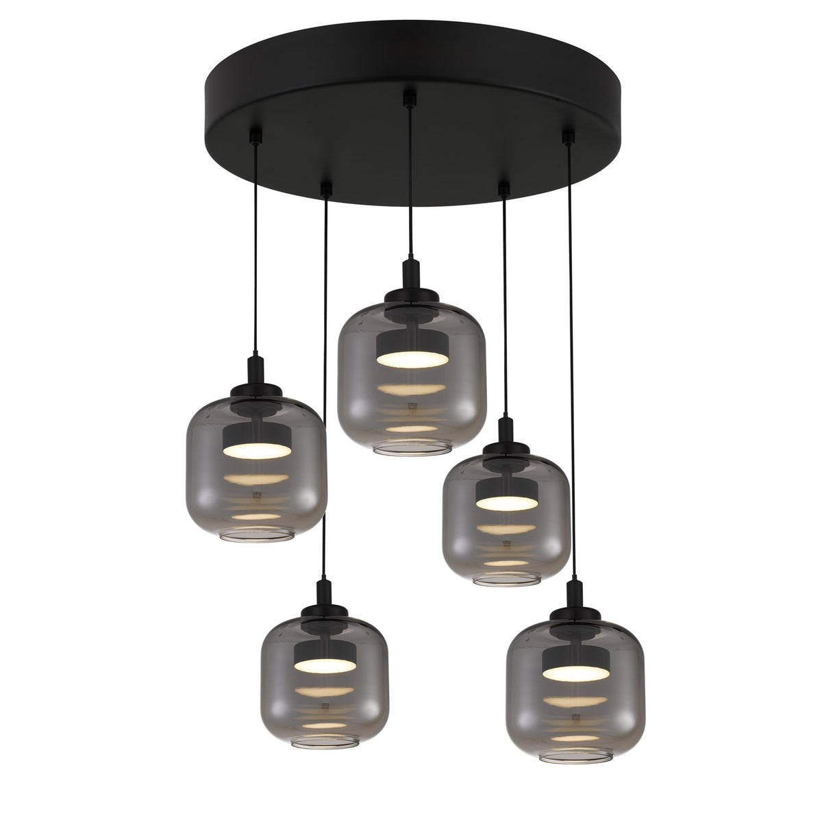 Quoizel Lenora 22in LED Pendant | Contemporary Matte Black and Smoke Glass | Kitchen Island & Dining Room | 22 x 22 x 8.5 in | Model PCLEN2822MBK