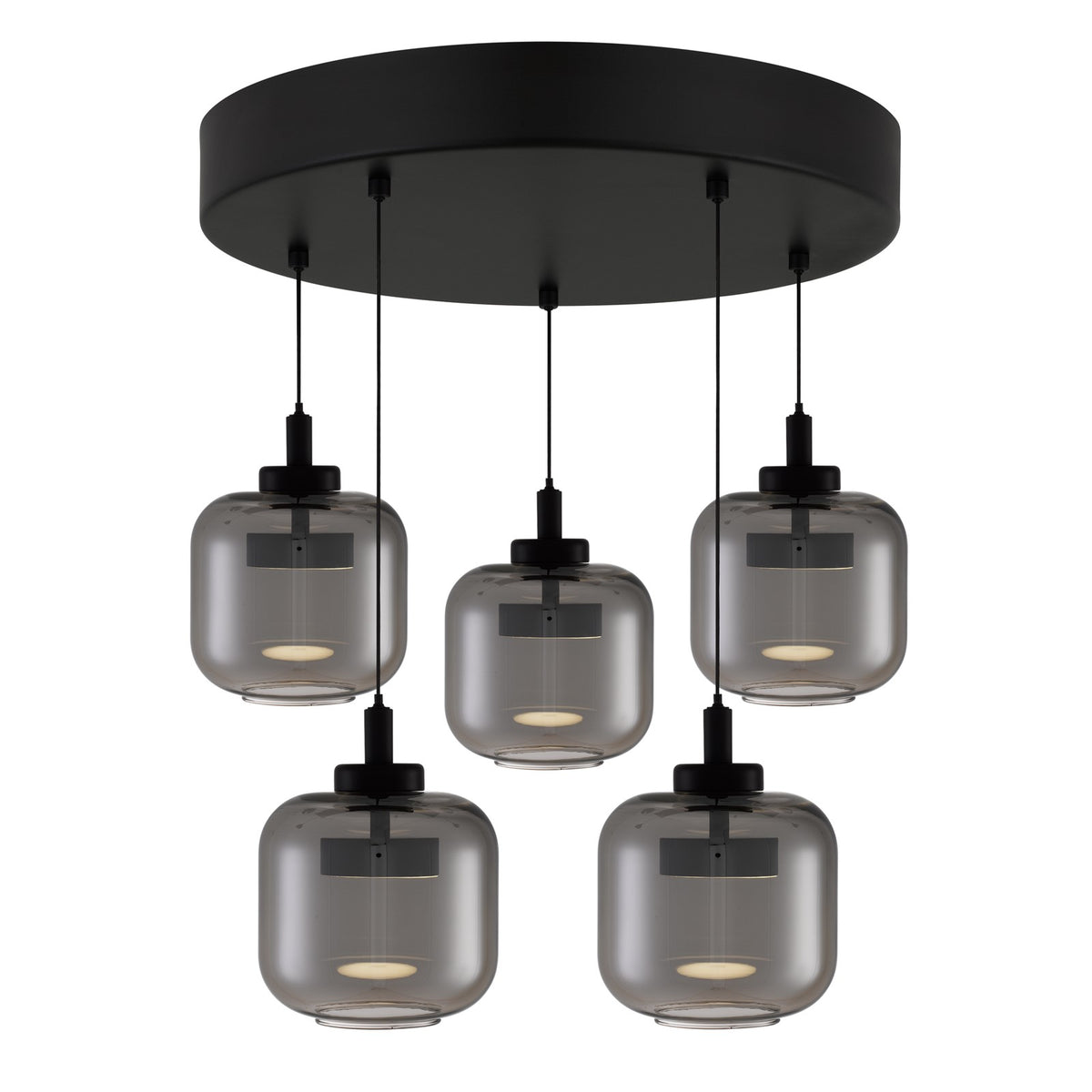Quoizel Lenora 22in LED Pendant | Contemporary Matte Black and Smoke Glass | Kitchen Island & Dining Room | 22 x 22 x 8.5 in | Model PCLEN2822MBK
