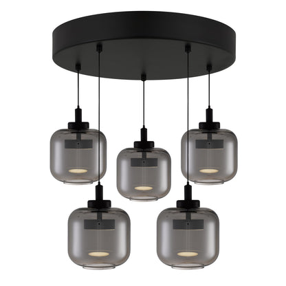 Quoizel Lenora 22in LED Pendant | Contemporary Matte Black and Smoke Glass | Kitchen Island & Dining Room | 22 x 22 x 8.5 in | Model PCLEN2822MBK