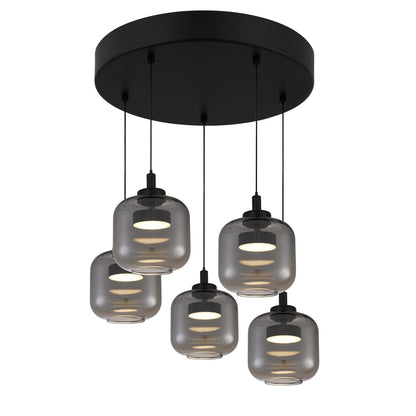 Quoizel Lenora 22in LED Pendant | Contemporary Matte Black and Smoke Glass | Kitchen Island & Dining Room | 22 x 22 x 8.5 in | Model PCLEN2822MBK