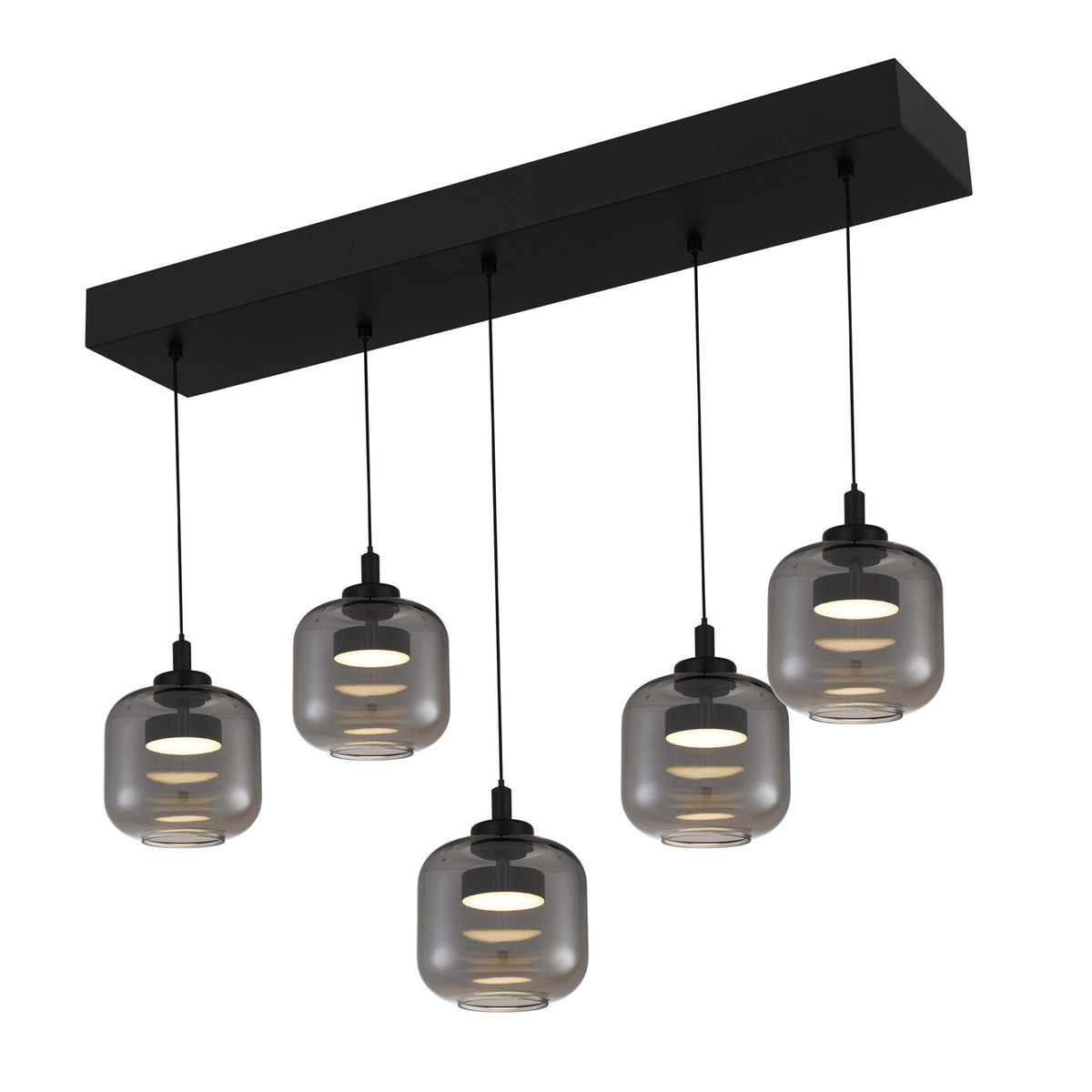 Quoizel Lenora 38in 5-Light Island Chandelier | Contemporary Matte Black and Smoke Glass | Kitchen Island & Dining Room | Model PCLEN538MBK
