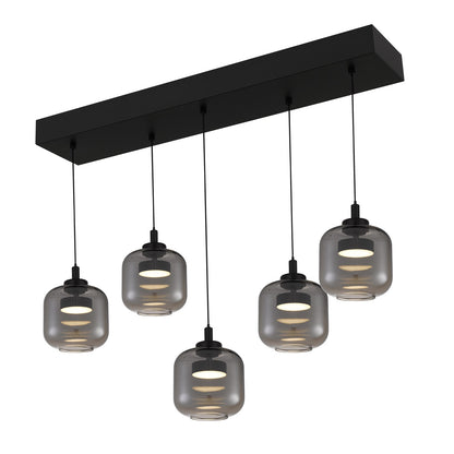 Quoizel Lenora 38in 5-Light Island Chandelier | Contemporary Matte Black and Smoke Glass | Kitchen Island & Dining Room | Model PCLEN538MBK