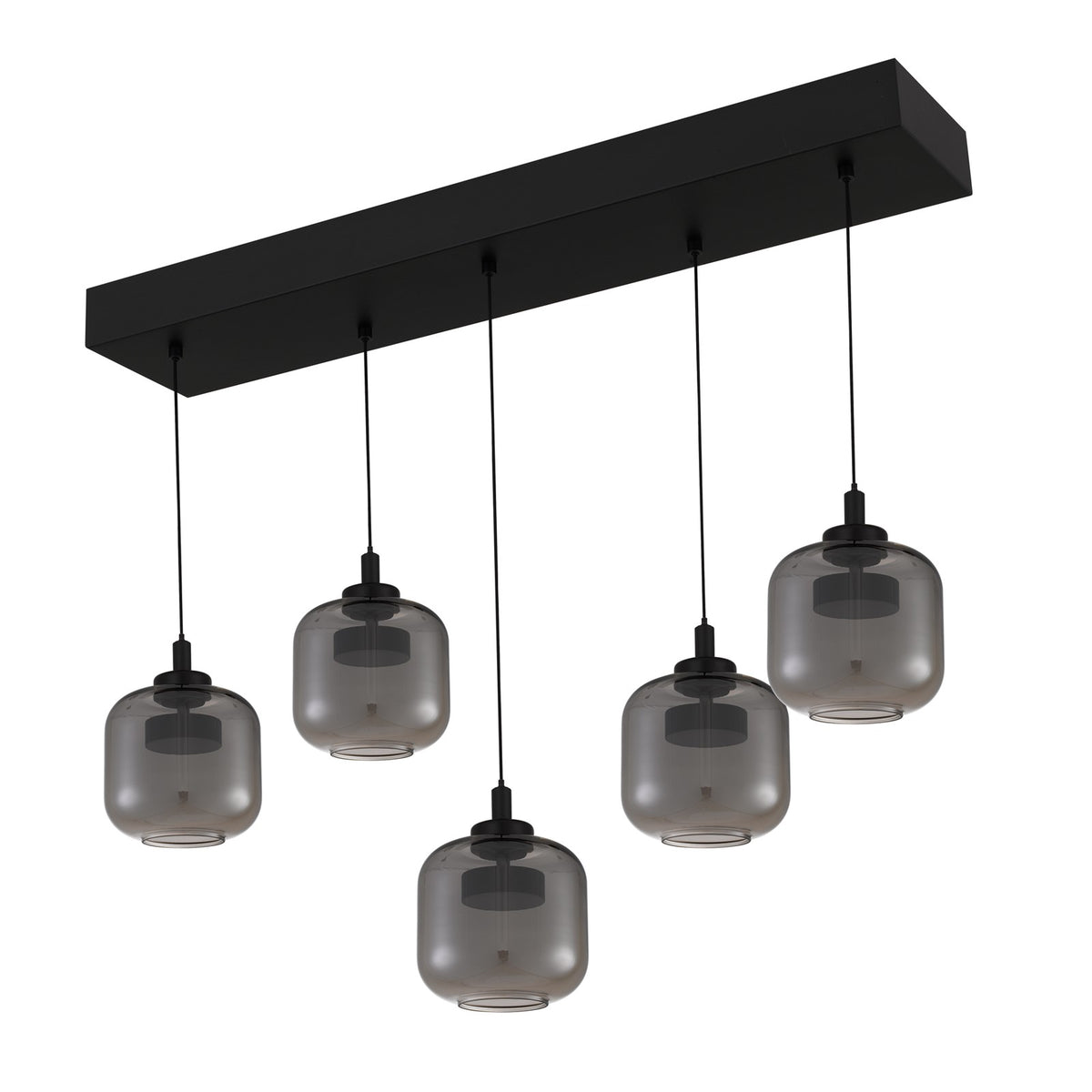 Quoizel Lenora 38in 5-Light Island Chandelier | Contemporary Matte Black and Smoke Glass | Kitchen Island & Dining Room | Model PCLEN538MBK