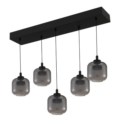 Quoizel Lenora 38in 5-Light Island Chandelier | Contemporary Matte Black and Smoke Glass | Kitchen Island & Dining Room | Model PCLEN538MBK