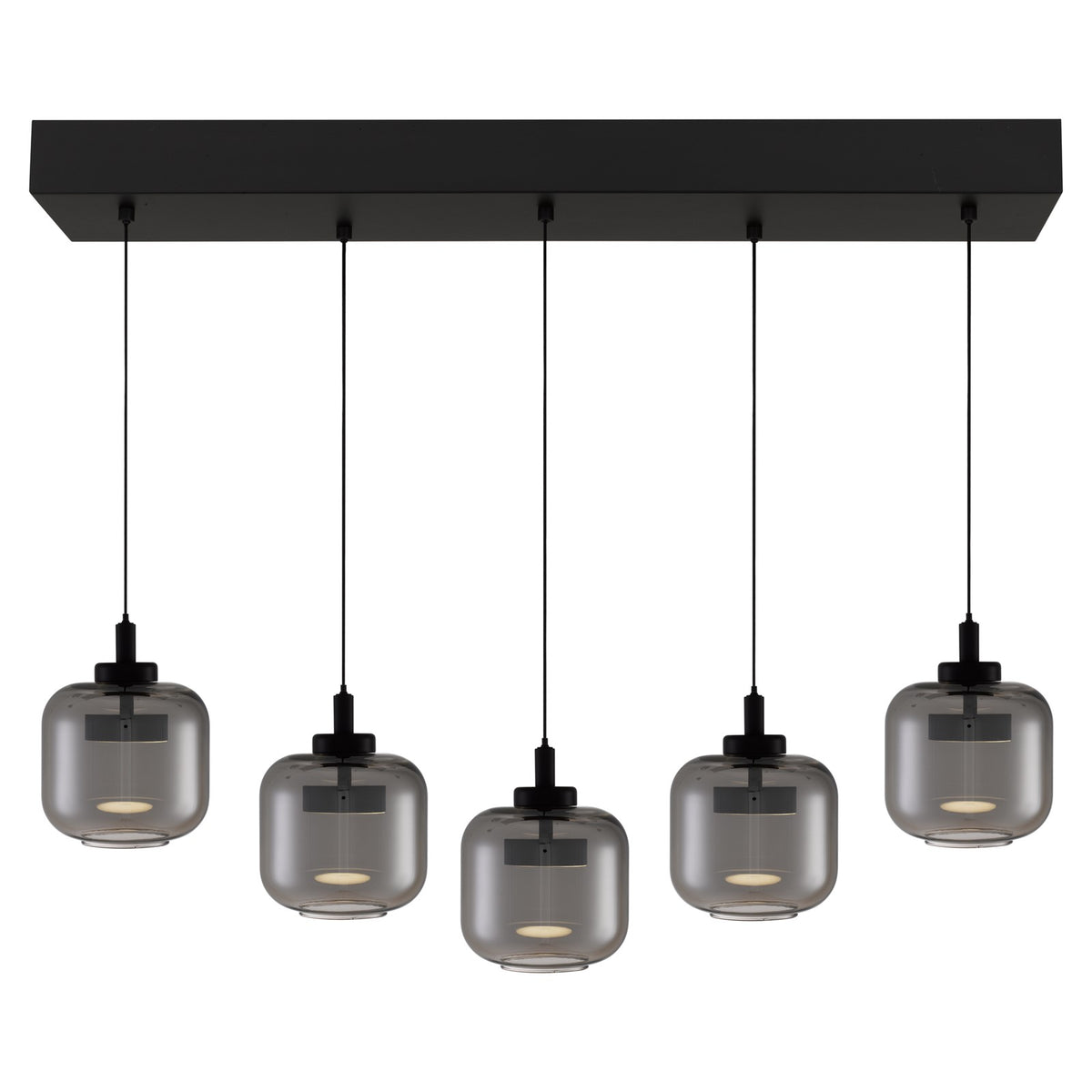 Quoizel Lenora 38in 5-Light Island Chandelier | Contemporary Matte Black and Smoke Glass | Kitchen Island & Dining Room | Model PCLEN538MBK
