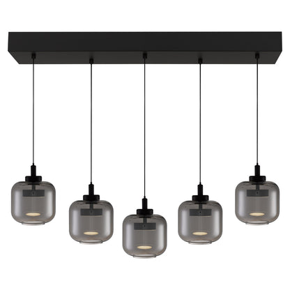 Quoizel Lenora 38in 5-Light Island Chandelier | Contemporary Matte Black and Smoke Glass | Kitchen Island & Dining Room | Model PCLEN538MBK