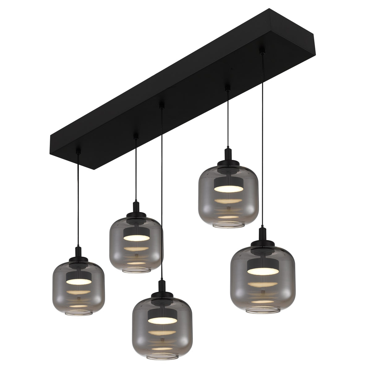 Quoizel Lenora 38in 5-Light Island Chandelier | Contemporary Matte Black and Smoke Glass | Kitchen Island & Dining Room | Model PCLEN538MBK