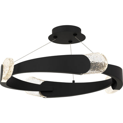 Quoizel Saffron 24in Semi-Flush Mount | Modern Matte Black Steel and Clear Textured Glass | Bedroom & Hallway Ceiling Light | Model PCSAF1724MBK