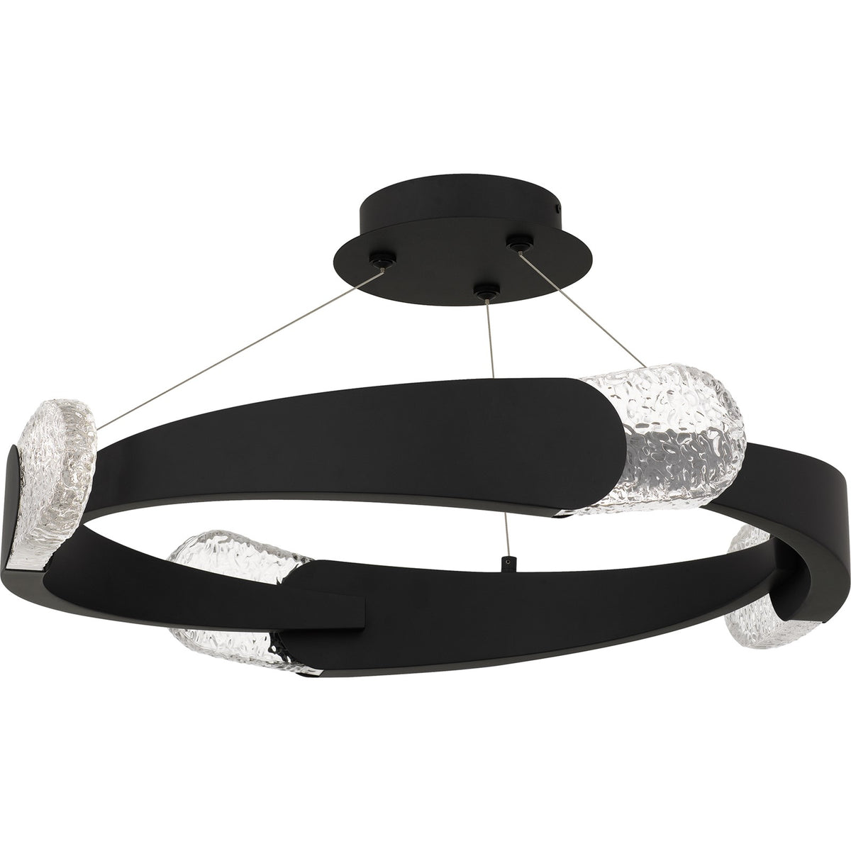 Quoizel Saffron 24in Semi-Flush Mount | Modern Matte Black Steel and Clear Textured Glass | Bedroom & Hallway Ceiling Light | Model PCSAF1724MBK