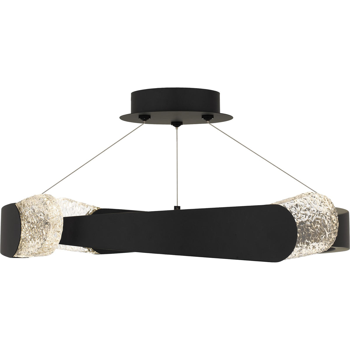 Quoizel Saffron 24in Semi-Flush Mount | Modern Matte Black Steel and Clear Textured Glass | Bedroom & Hallway Ceiling Light | Model PCSAF1724MBK