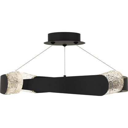 Quoizel Saffron 24in Semi-Flush Mount | Modern Matte Black Steel and Clear Textured Glass | Bedroom & Hallway Ceiling Light | Model PCSAF1724MBK