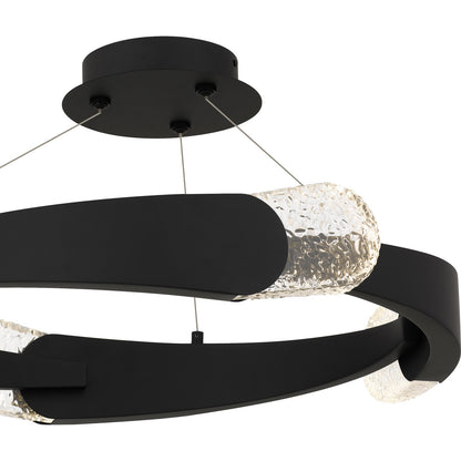 Quoizel Saffron 24in Semi-Flush Mount | Modern Matte Black Steel and Clear Textured Glass | Bedroom & Hallway Ceiling Light | Model PCSAF1724MBK