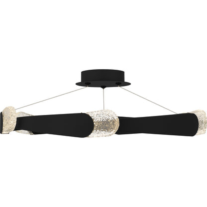 Quoizel Saffron 34in Semi-Flush Mount | Modern Matte Black and Clear Textured Glass | Bedroom & Hallway Ceiling Light | Model PCSAF1734MBK