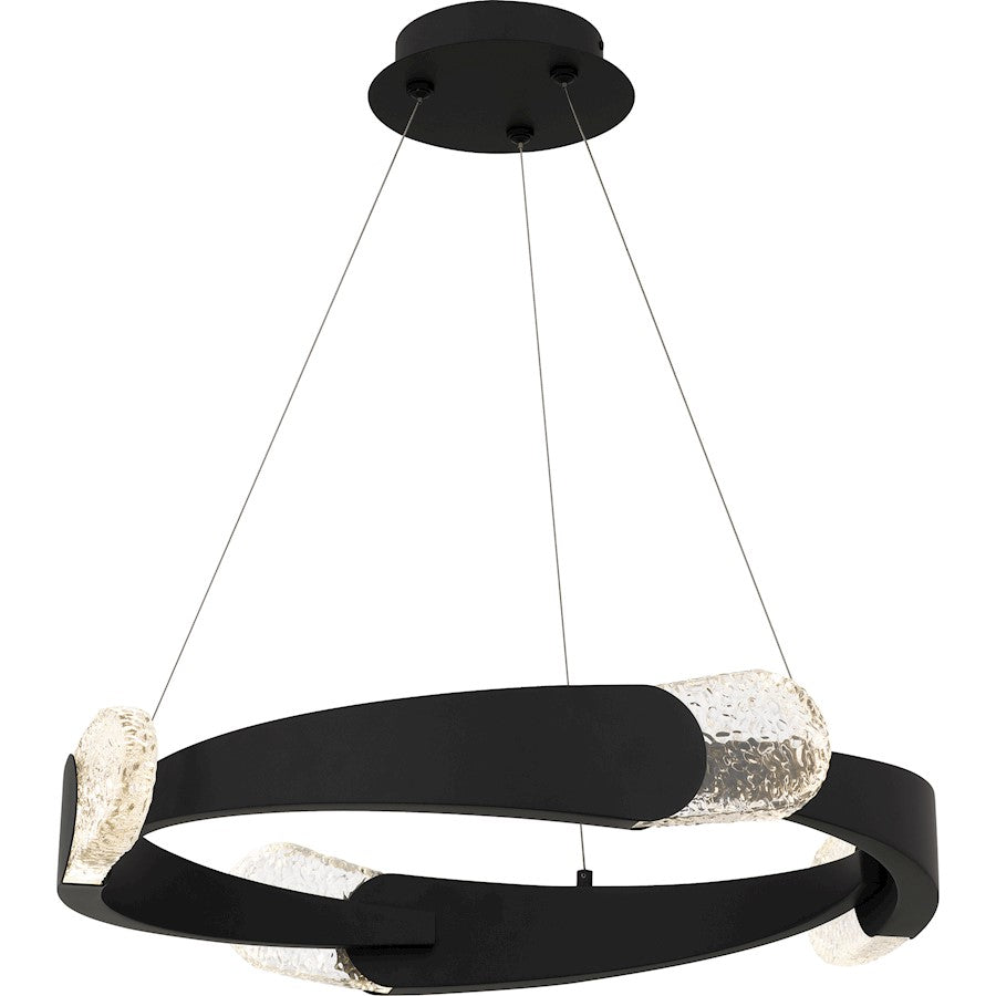 Quoizel Saffron 24in Pendant | Modern Matte Black and Clear Textured Glass | Kitchen Island & Dining Room | 24 x 24 x 4 in | Model PCSAF2824MBK