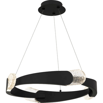 Quoizel Saffron 24in Pendant | Modern Matte Black and Clear Textured Glass | Kitchen Island & Dining Room | 24 x 24 x 4 in | Model PCSAF2824MBK