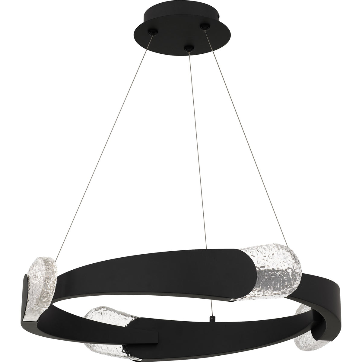 Quoizel Saffron 24in Pendant | Modern Matte Black and Clear Textured Glass | Kitchen Island & Dining Room | 24 x 24 x 4 in | Model PCSAF2824MBK