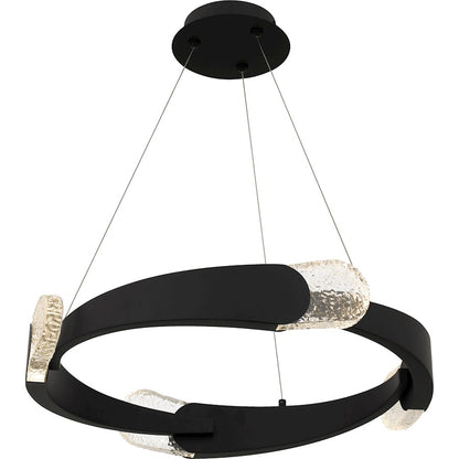 Quoizel Saffron 24in Pendant | Modern Matte Black and Clear Textured Glass | Kitchen Island & Dining Room | 24 x 24 x 4 in | Model PCSAF2824MBK
