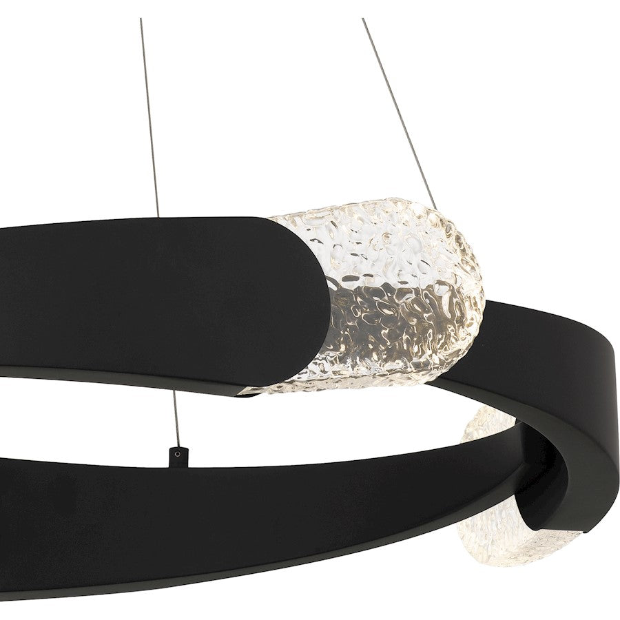 Quoizel Saffron 24in Pendant | Modern Matte Black and Clear Textured Glass | Kitchen Island & Dining Room | 24 x 24 x 4 in | Model PCSAF2824MBK