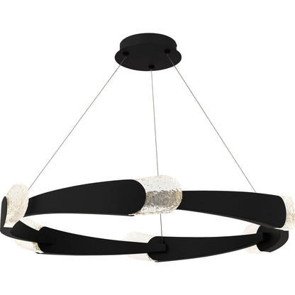 Quoizel Saffron 34in Pendant | Modern Matte Black and Clear Textured Glass | Kitchen Island & Dining Room | 34 x 34 x 4 in | Model PCSAF2834MBK