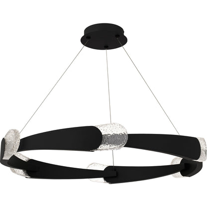 Quoizel Saffron 34in Pendant | Modern Matte Black and Clear Textured Glass | Kitchen Island & Dining Room | 34 x 34 x 4 in | Model PCSAF2834MBK