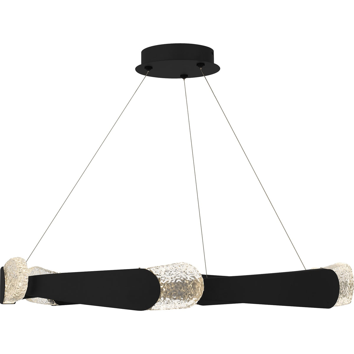 Quoizel Saffron 34in Pendant | Modern Matte Black and Clear Textured Glass | Kitchen Island & Dining Room | 34 x 34 x 4 in | Model PCSAF2834MBK